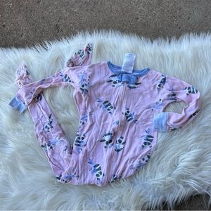 Just Born Organic Cotton Pink and Light Purple Panda Print Footie Pajamas